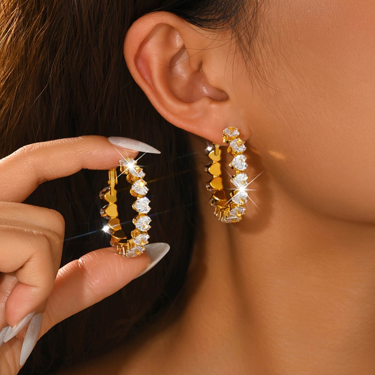 Women's Multi-Colour Heart Full Hoop Earrings, Light Luxury Design